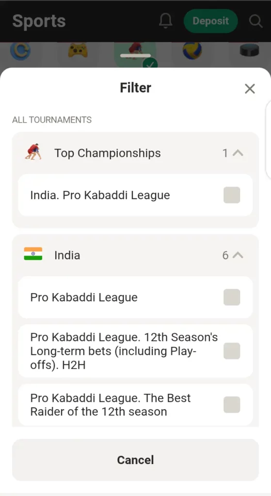 Kabaddi leagues on Parimatch