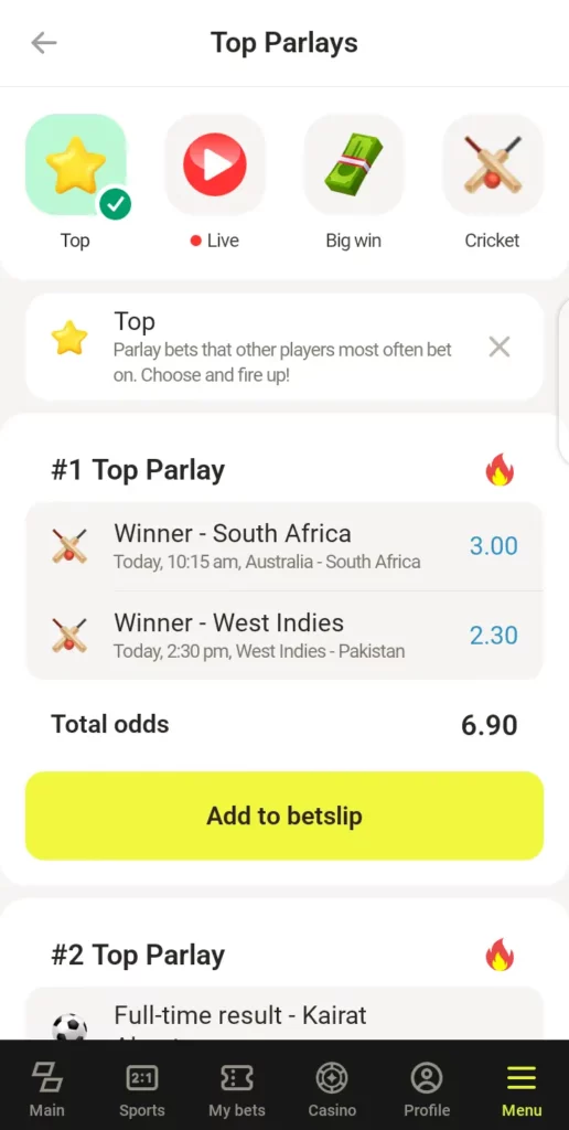Parimatch top parlays