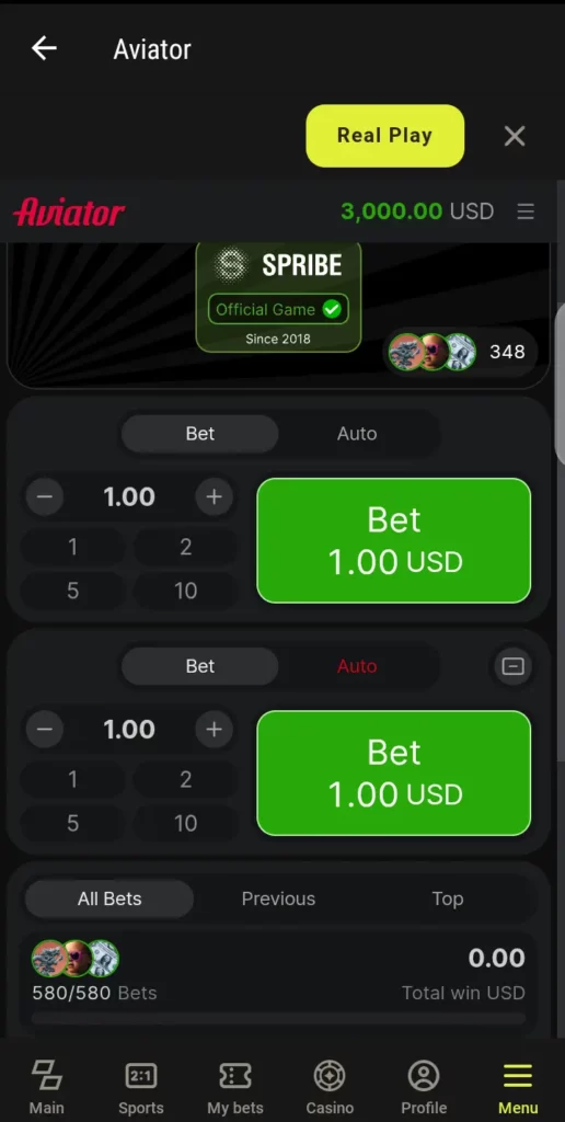 Parimatch Aviator dual bet