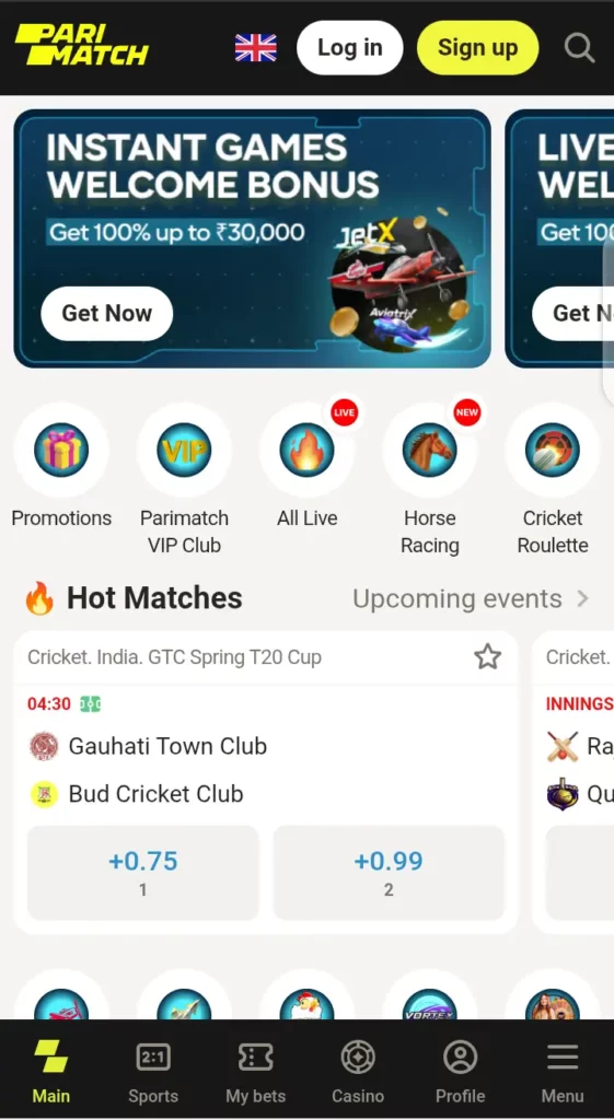 Hot cricket odds on the Parimatch homepage