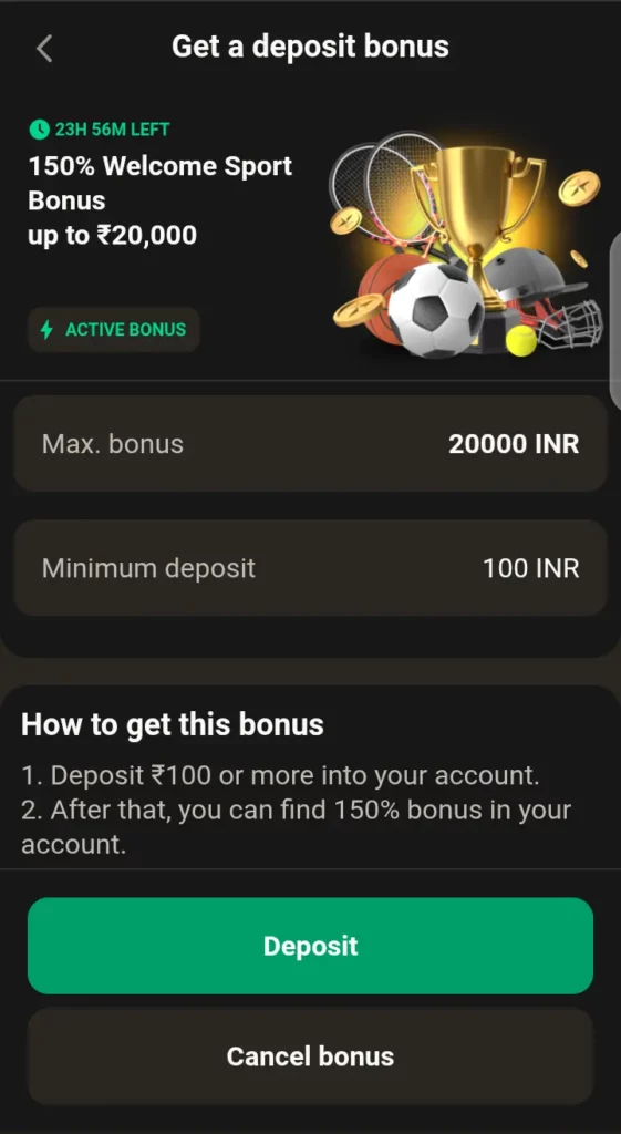 Parimatch sports welcome bonus