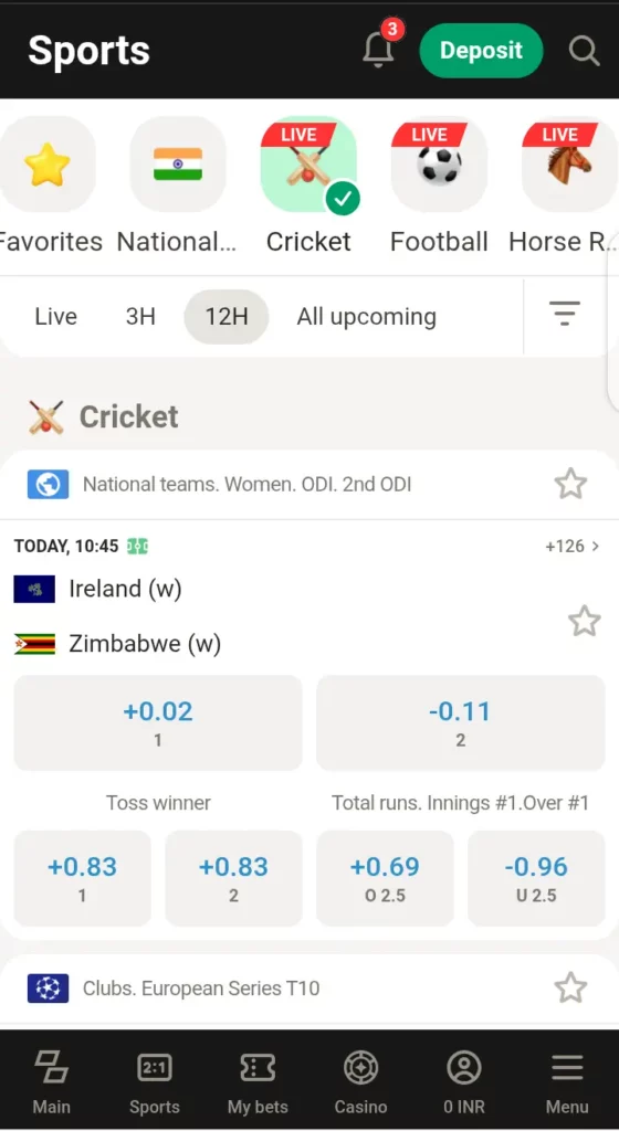 British odds on Parimatch