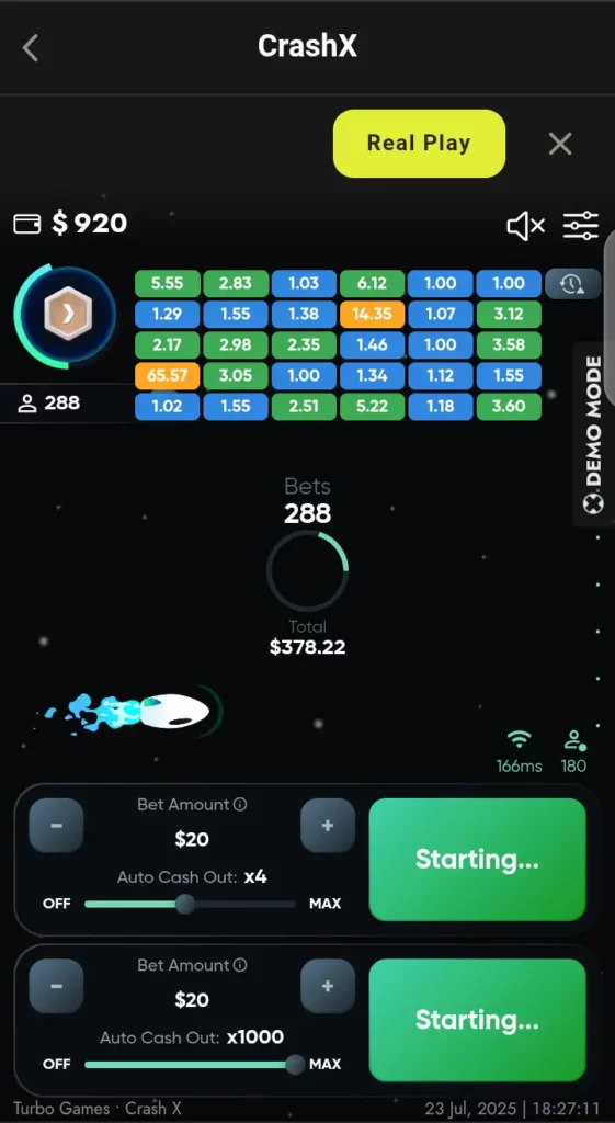 CrashX round history display