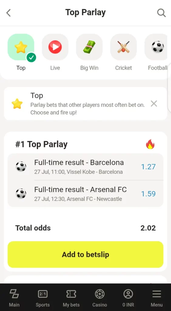Parimatch top parlay promotion