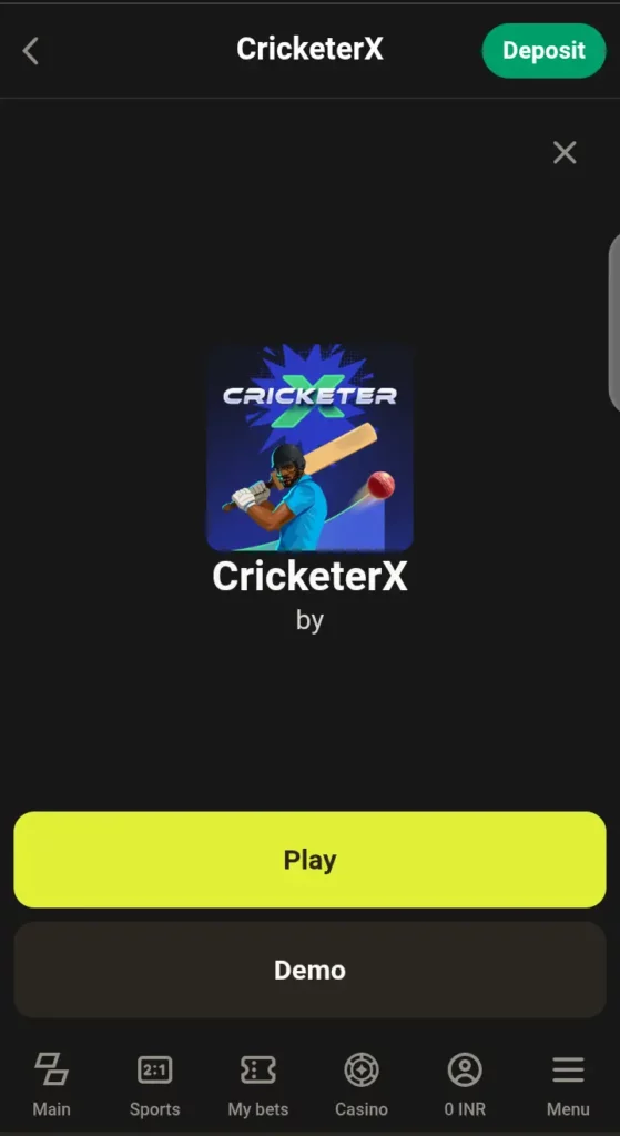 CricketerX game on Parimatch