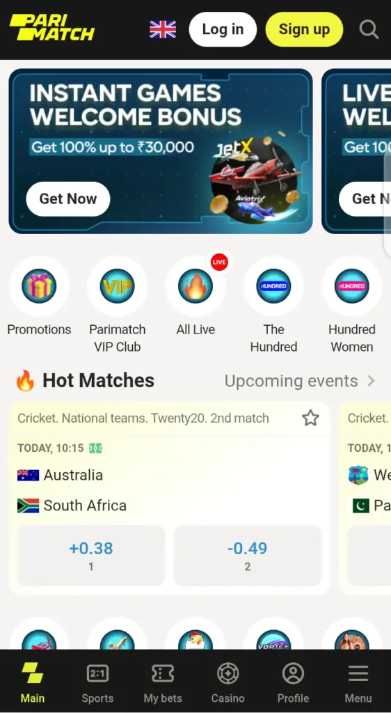 Parimatch homepage