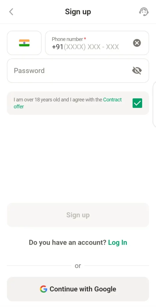 Parimatch signup page
