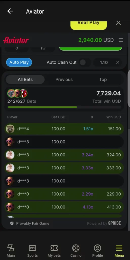 Parimarch Aviator live statistics