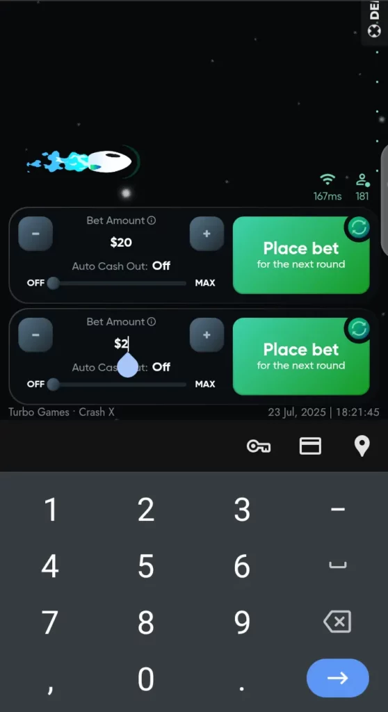 CrashX bet interface