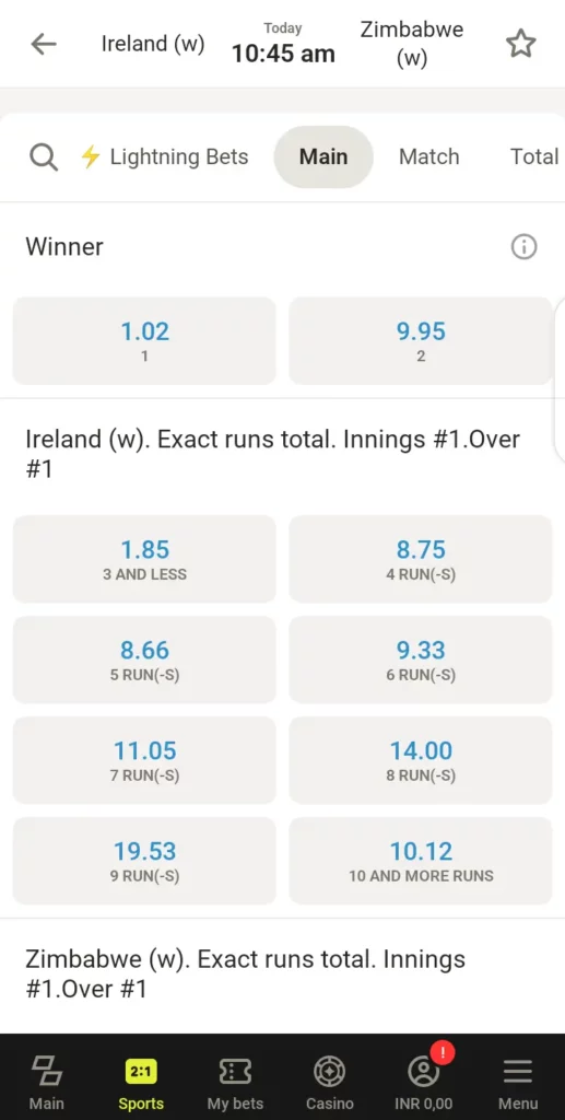 Match winner on Parimatch