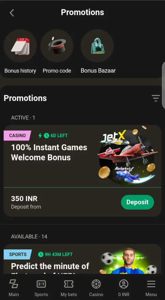 Parimatch promotions page