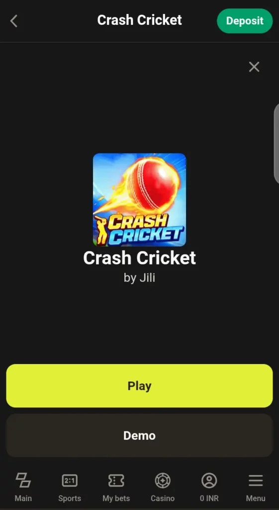 Crash Cricket game on Parimatch
