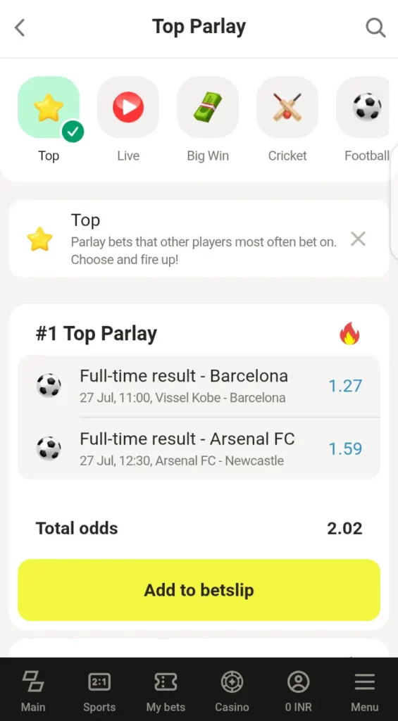 Top parlays on Parimatch