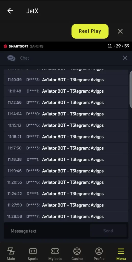 JetX Aviator chat feature