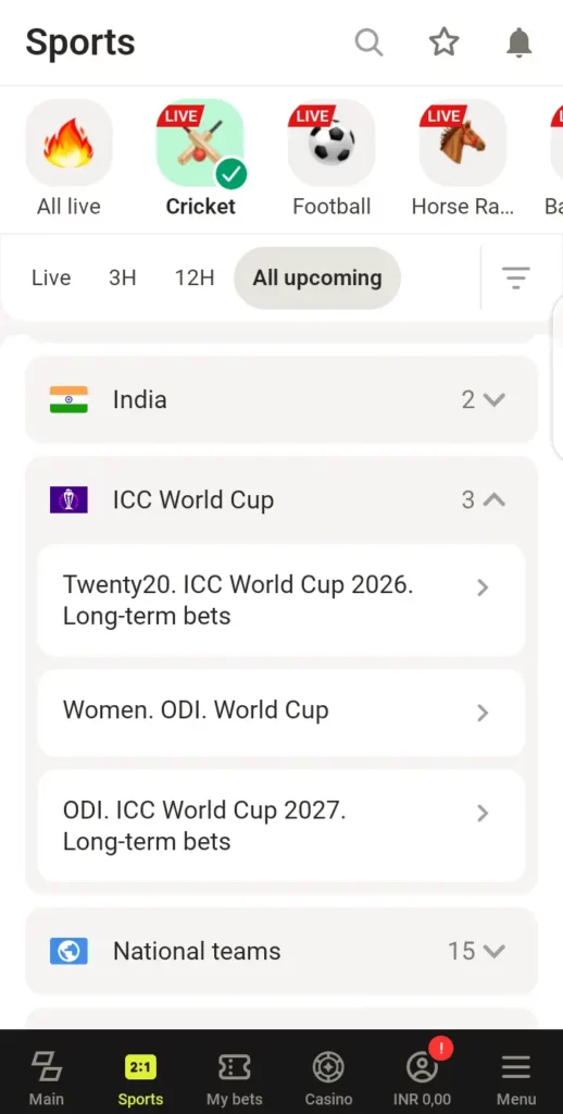 ICC tournaments on Parimatch