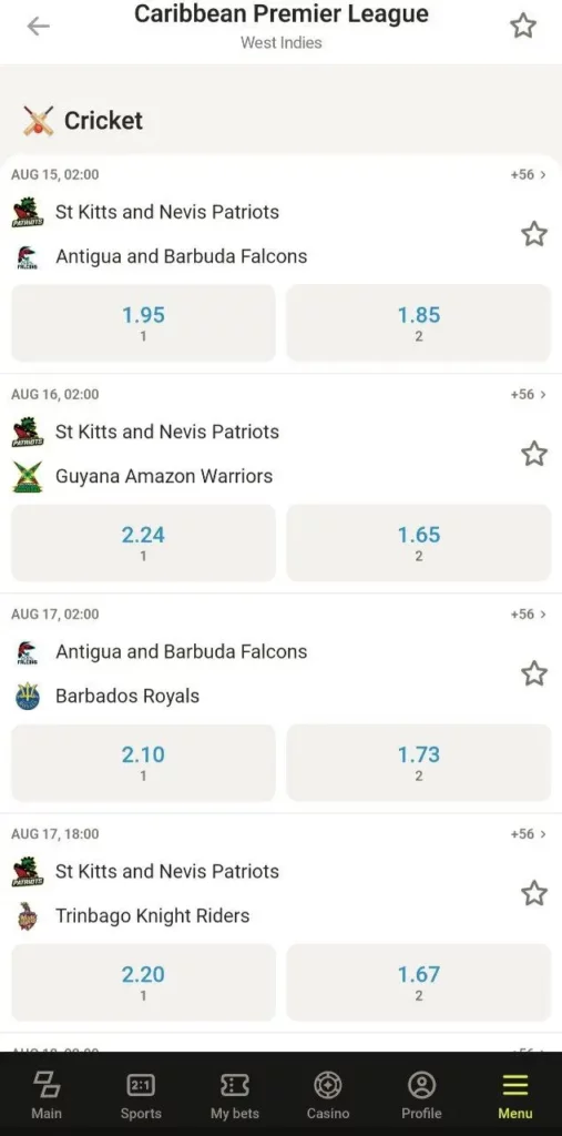Caribbean Premier League betting at Parimatch