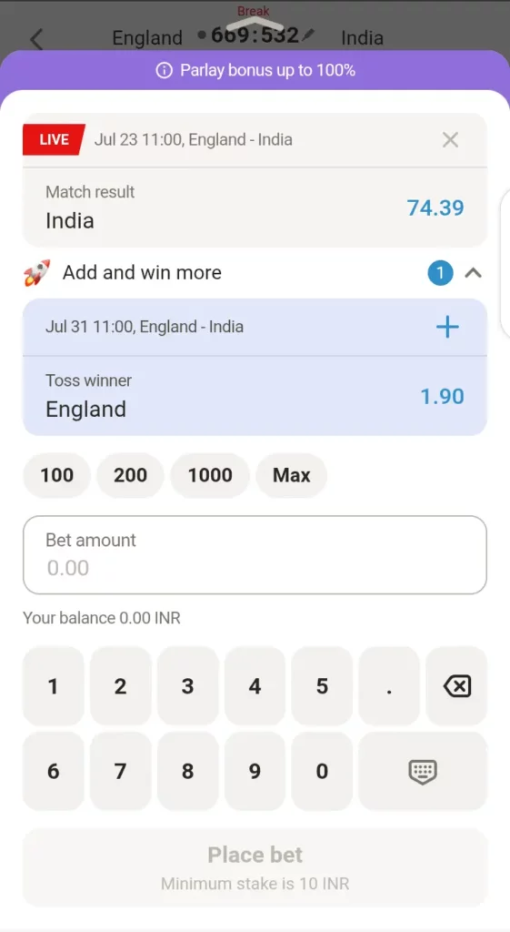 Parimatch bet slip