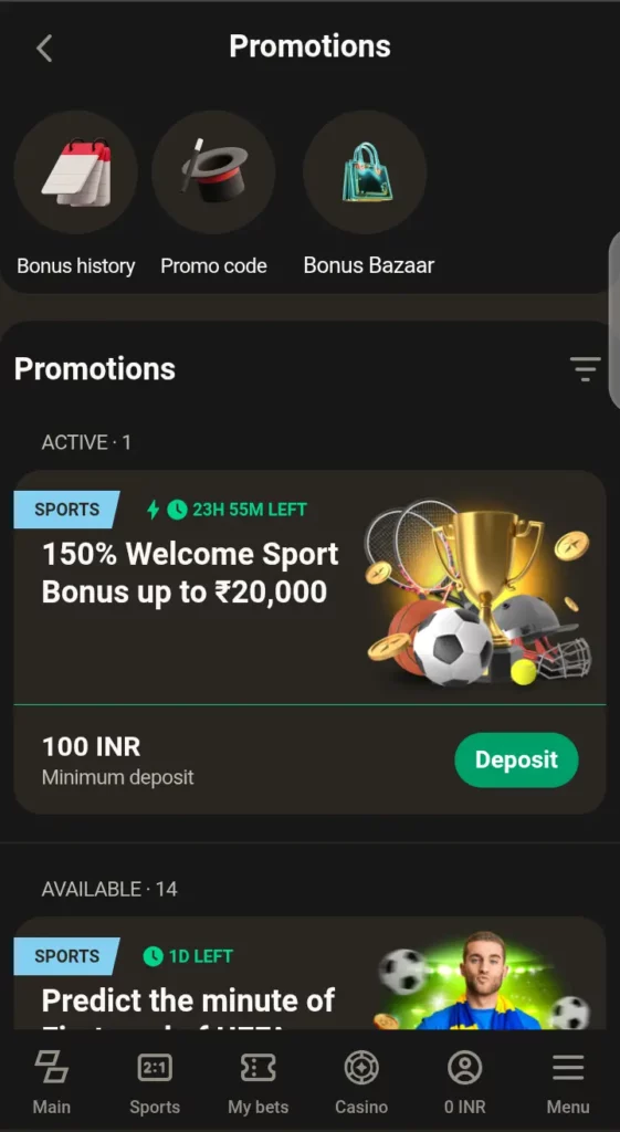 Parimatch promotions page
