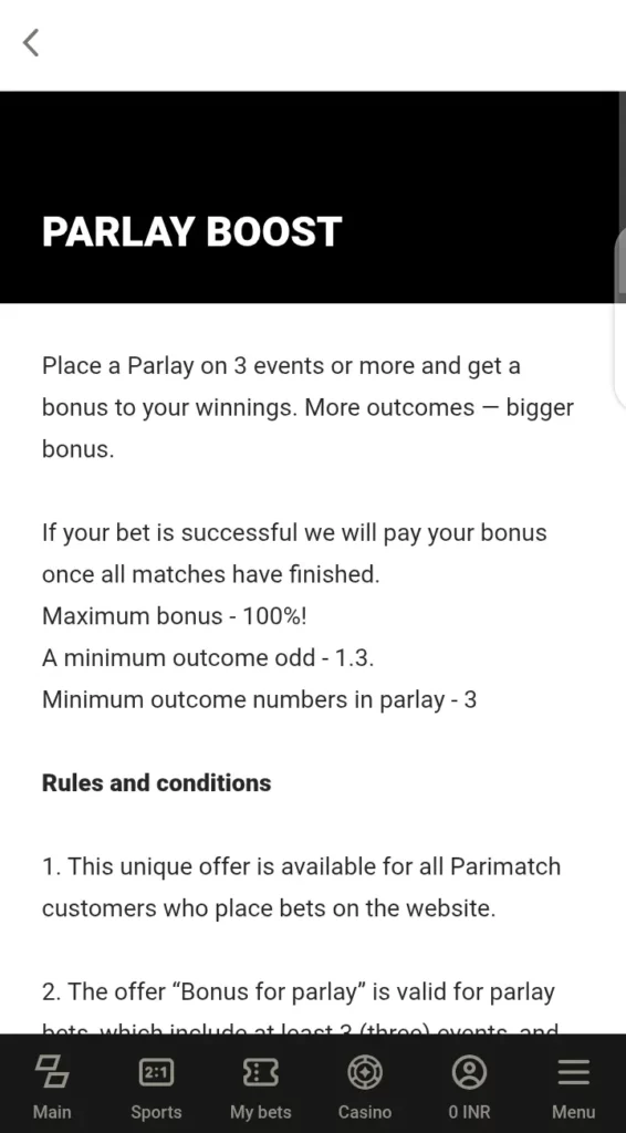 Parimatch parlay boost