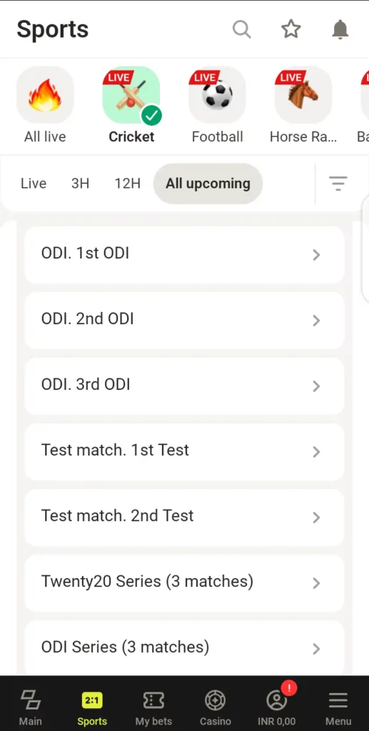 Cricket tournaments on Parimatch