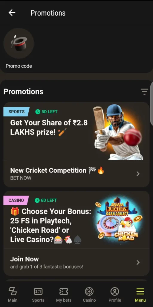 Parimatch promotions page