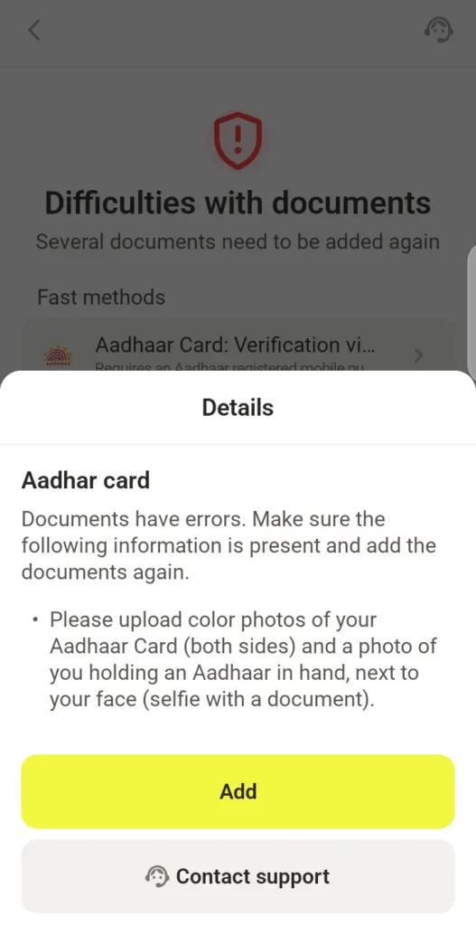 Parimatch verification section