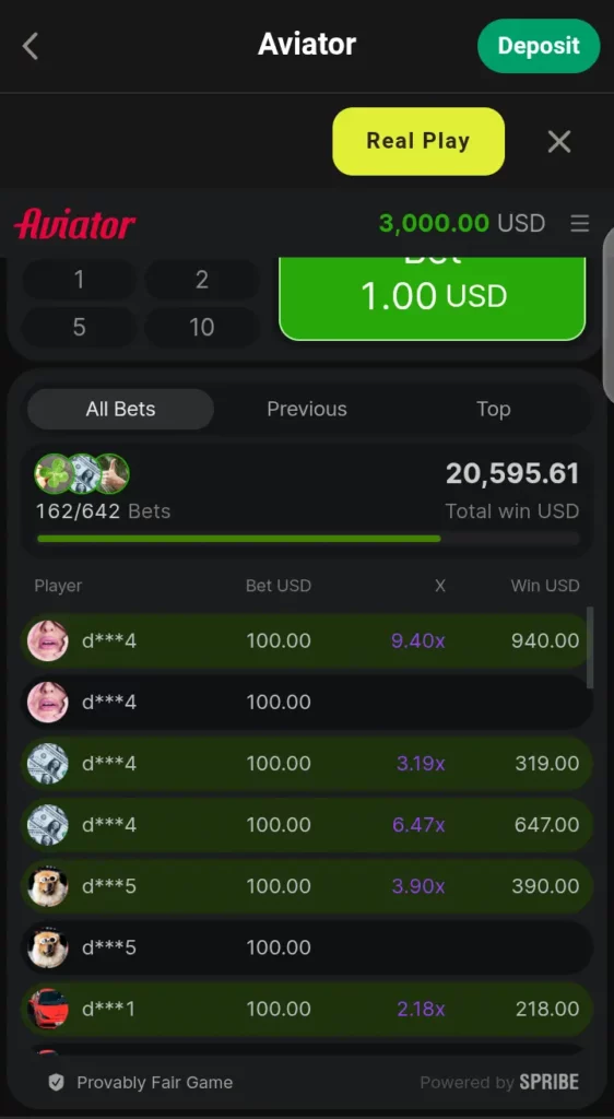 Aviator real-time betting feature
