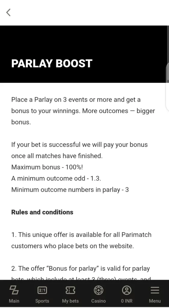 Parimatch parlay boost
