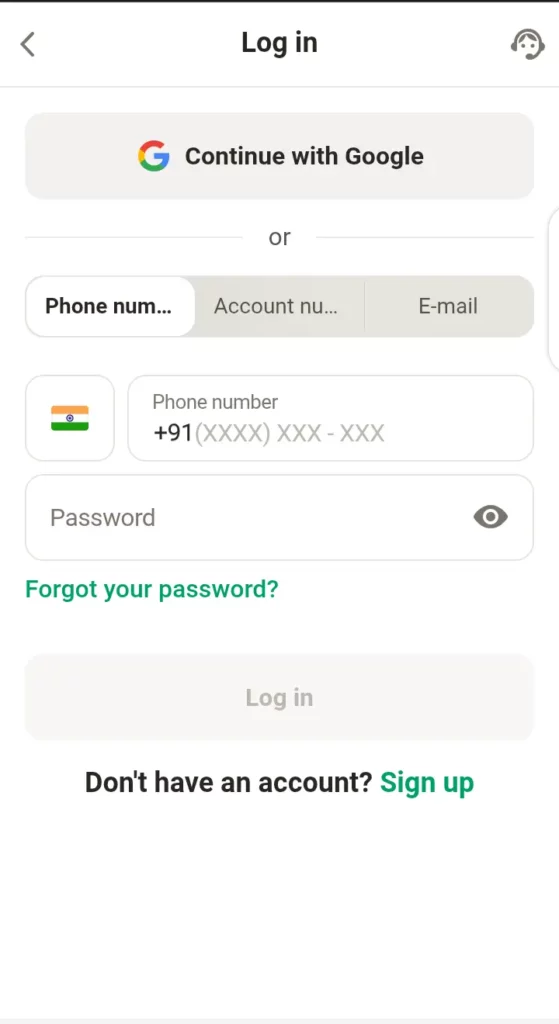 Parimatch login page