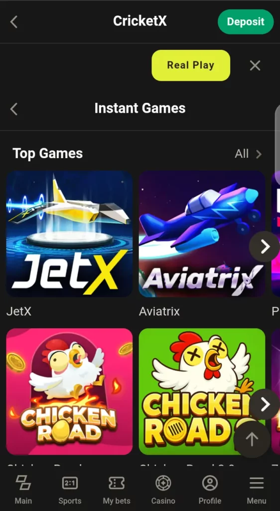 Parimatch’s instant games section