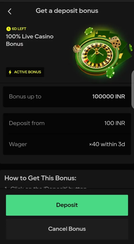 Parimatch live casino welcome bonus