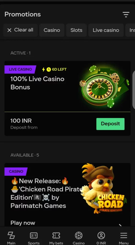 Parimatch promotions page