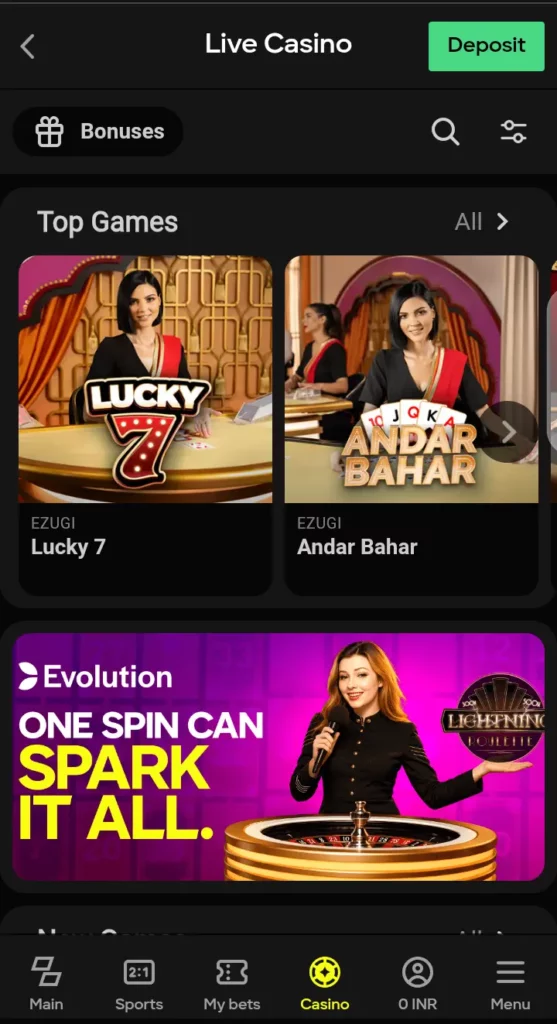 Parimatch live casino lobby