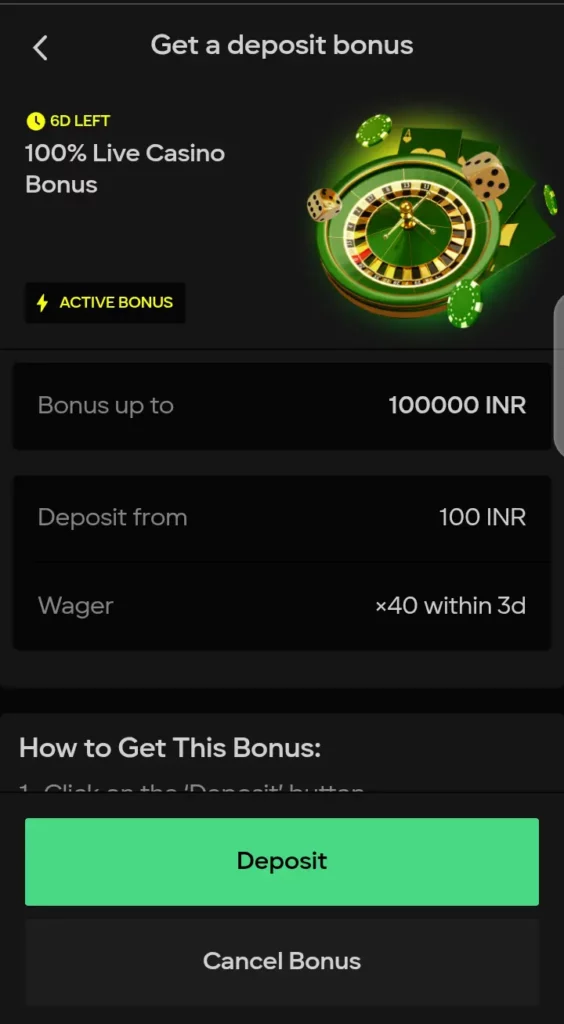 Parimatch live casino welcome bonus